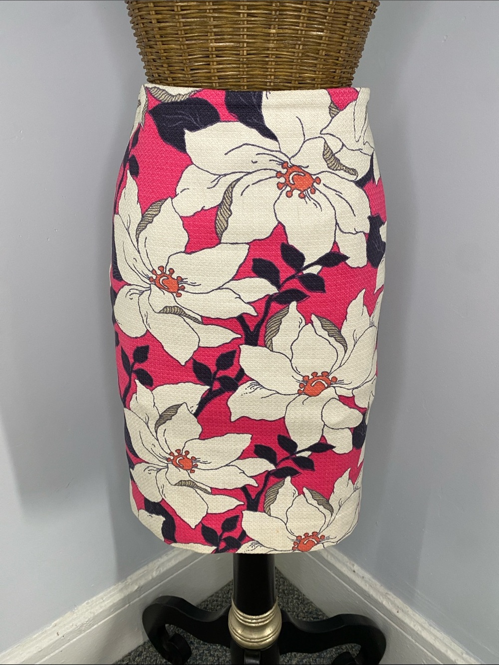Ann Taylor Hot Pink Floral Pencil Skirt